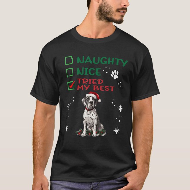 Cute Great Dane Dog Christmas Naughty Nice Tried m T-Shirt (Front)