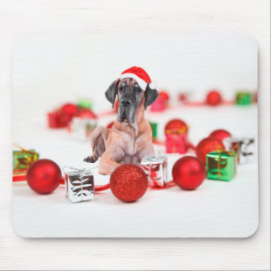 Cute Great Dane Dog Christmas Santa Hat Mouse Mat