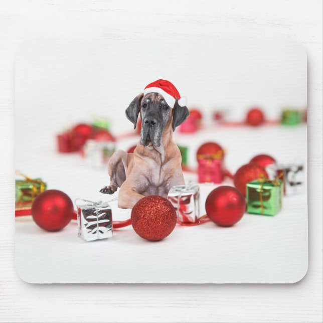 Cute Great Dane Dog Christmas Santa Hat Mouse Mat (Front)