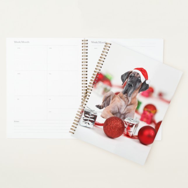 Cute Great Dane Dog Christmas Santa Hat Planner (Display)
