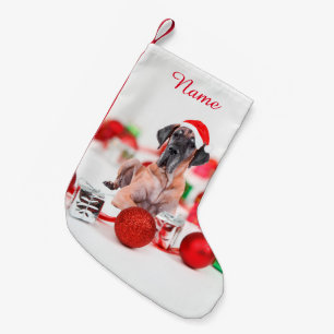 Cute Great Dane Dog Christmas Santa Hat Small Christmas Stocking