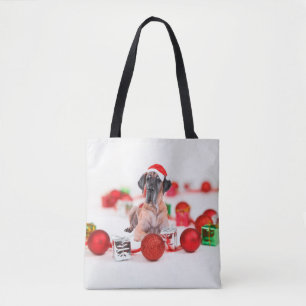 Cute Great Dane Dog Christmas Santa Hat Tote Bag