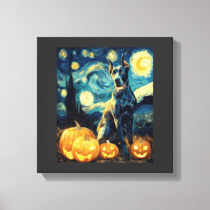 Cute Great Dane Dog Halloween Jack O Lantern Pumpk Canvas Print