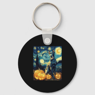 Cute Great Dane Dog Halloween Jack O Lantern Pumpk Key Ring