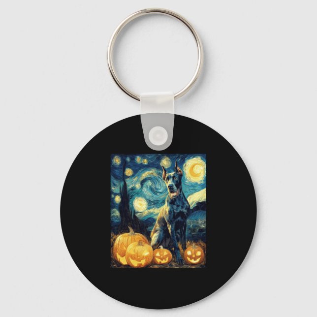 Cute Great Dane Dog Halloween Jack O Lantern Pumpk Key Ring (Front)