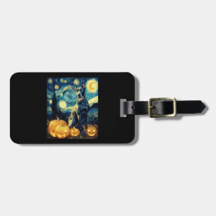 Cute Great Dane Dog Halloween Jack O Lantern Pumpk Luggage Tag