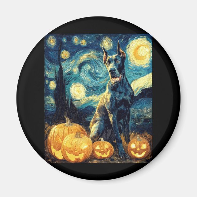Cute Great Dane Dog Halloween Jack O Lantern Pumpk Magnet (Front)