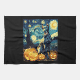 Cute Great Dane Dog Halloween Jack O Lantern Pumpk Tea Towel
