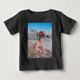 Cute Great Dane Dog Sitting In Snow Christmas Hat Baby T-Shirt