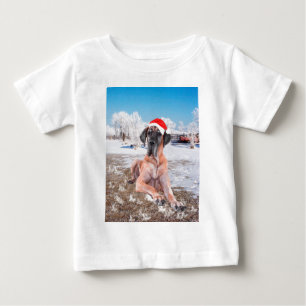 Cute Great Dane Dog Sitting In Snow Christmas Hat Baby T-Shirt