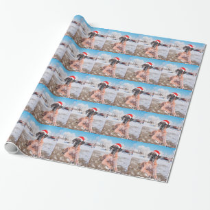 Cute Great Dane Dog Sitting In Snow Christmas Hat Wrapping Paper
