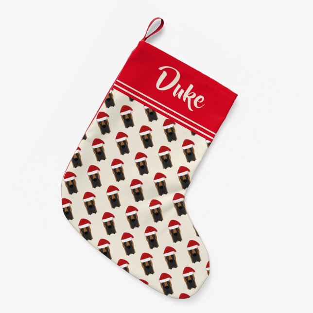 Cute Great Dane Santa Pattern - Personalised Small Christmas Stocking (Front (Hanging))
