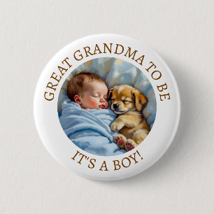 Cute Great Grandma to Be   Boy's Baby Shower 6 Cm Round Badge