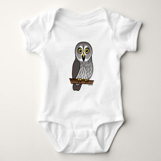 Cute Great Grey Owl Baby Bodysuit (Front)