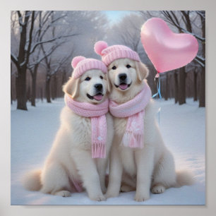 Cute Great Pyrenees in winter Poster