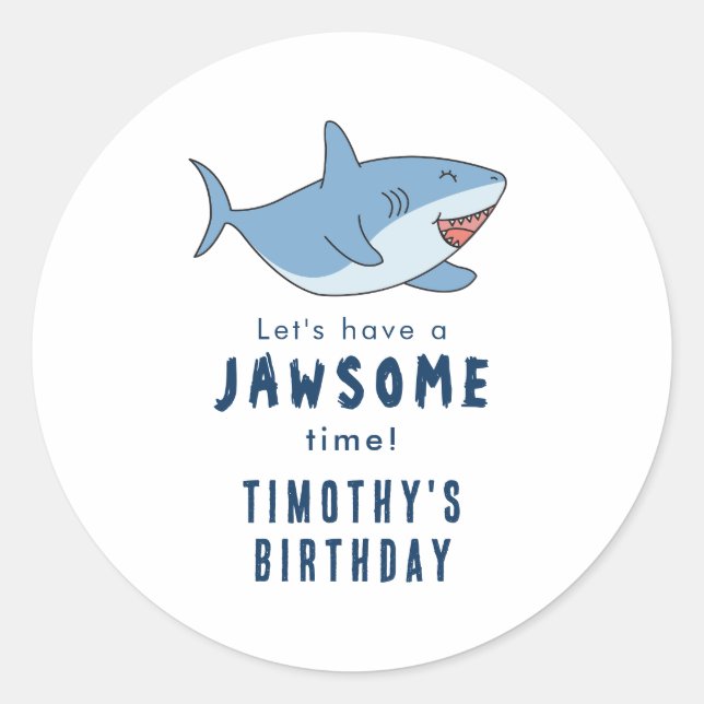 Cute Great White Sharks Ocean Birthday Party Classic Round Sticker (Front)