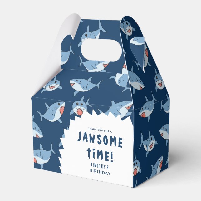 Cute Great White Sharks Ocean Birthday Party Favour Box (Front Side)