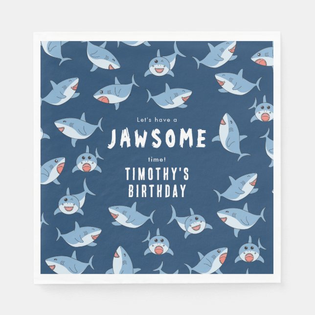 Cute Great White Sharks Ocean Birthday Party Napkin (Front)
