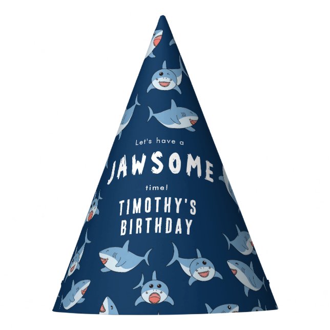 Cute Great White Sharks Ocean Birthday Party Party Hat (Front)