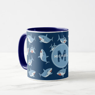 Cute Great White Sharks Ocean Monogram Kids Mug