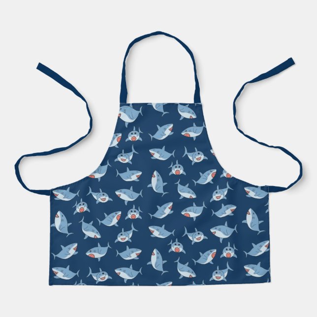 Cute Great White Sharks Ocean Pattern Apron (Front)