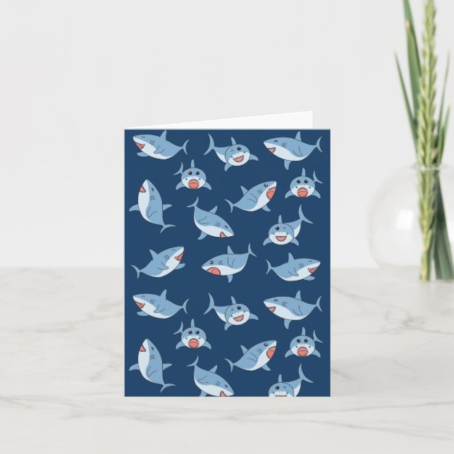 Cute Great White Sharks Ocean Pattern Card (Front)