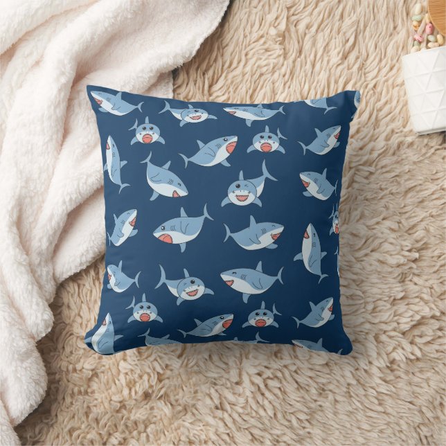 Cute Great White Sharks Ocean Pattern Cushion (Blanket)