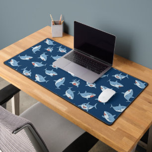 Cute Great White Sharks Ocean Pattern Desk Mat