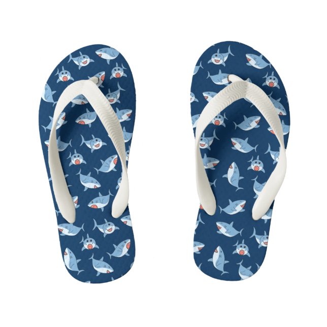 Cute Great White Sharks Ocean Pattern Kid's Flip Flops (Footbed)