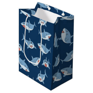 Cute Great White Sharks Ocean Pattern Medium Gift Bag