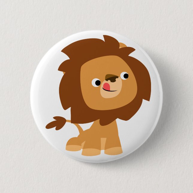 Cute Greedy Cartoon Lion Button Badge (Front)