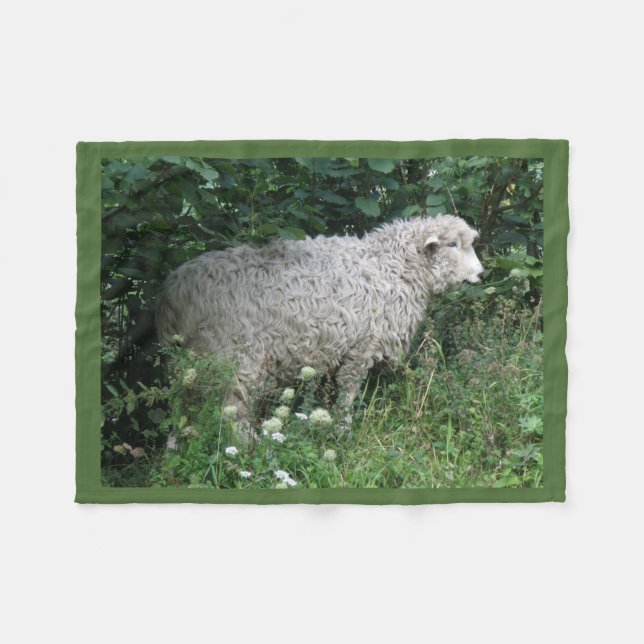 Cute Greedy Sheep Eating Fleece Blanket (Front (Horizontal))