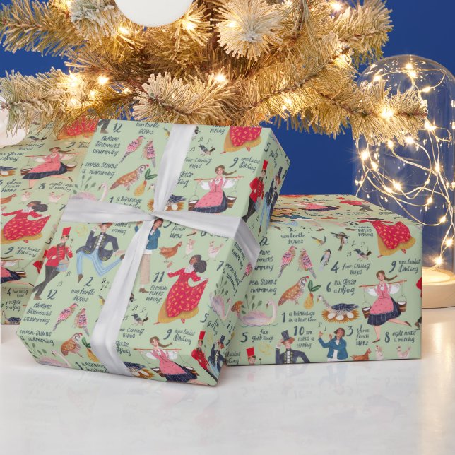 Cute Green 12 Days Christmas Traditional Classic Wrapping Paper (Holidays)