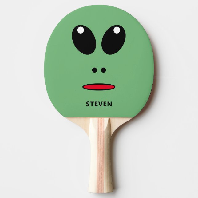 Cute Green Alien Face Fun Personalised KIds Ping Pong Paddle (Front)