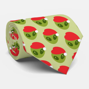 Cute Green Alien in Santa Hat Pattern Tie