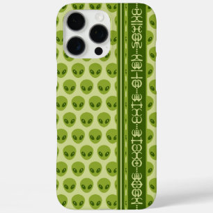 Cute Green Alien Pattern with Your Name in Glyphs iPhone 16 Pro Max Case