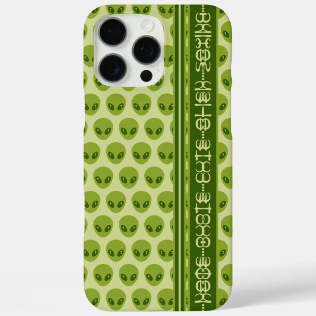 Cute Green Alien Pattern with Your Name in Glyphs Case-Mate iPhone Case (Back)