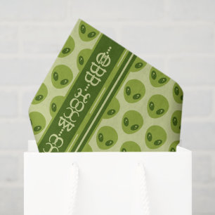 Cute Green Alien Pattern with Your Text in Glyphs Tissue Paper