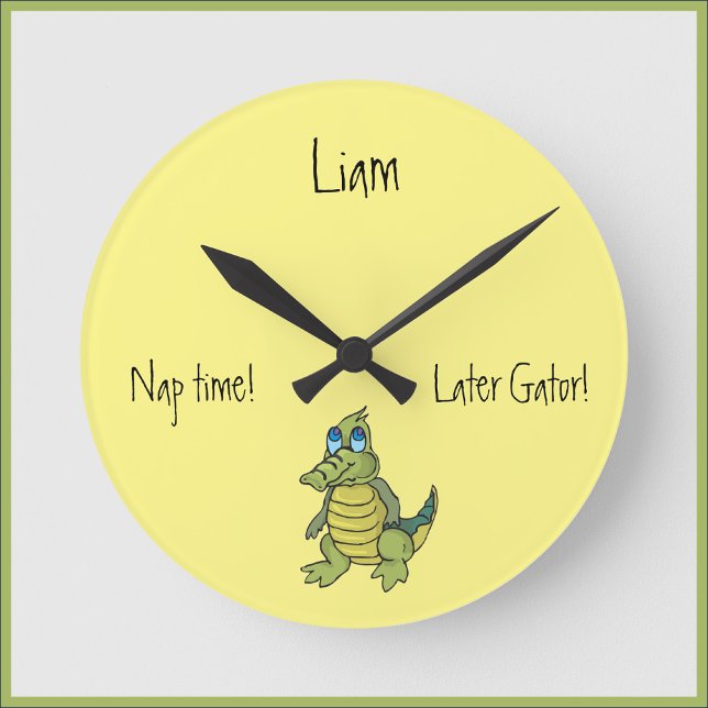 Cute Green Alligator Round Clock (Creator Uploaded)