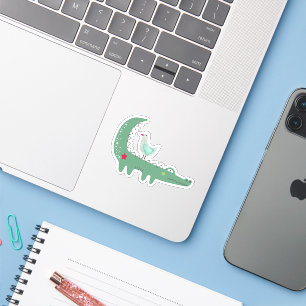 Cute Green Alligator with Seagull on Back Laptop