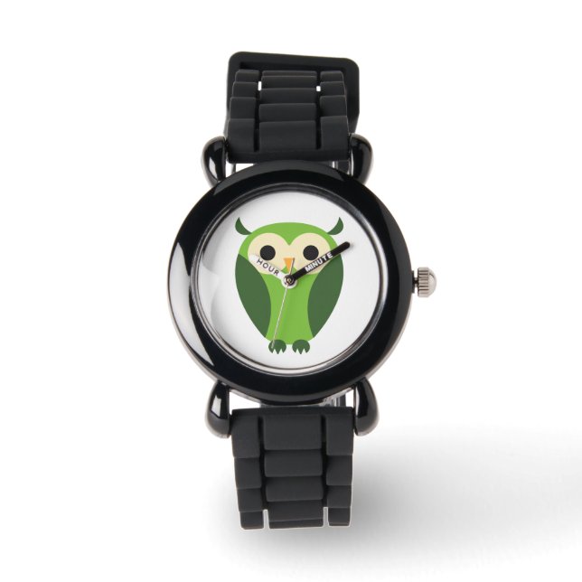 Cute Green And Beige Cartoon Owl Watch (Front)