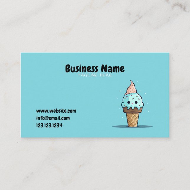 Cute Green and Black Yummy Ice Cream Shop Business Card (Front)