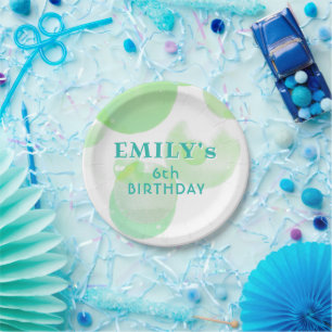 Cute Green and Blue Bubbles Birthday Party Paper Plate