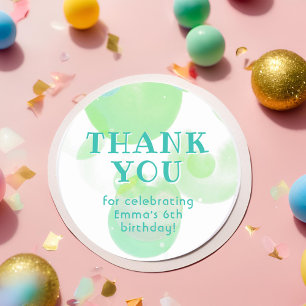 Cute Green and Blue Bubbles Birthday Thank you Classic Round Sticker