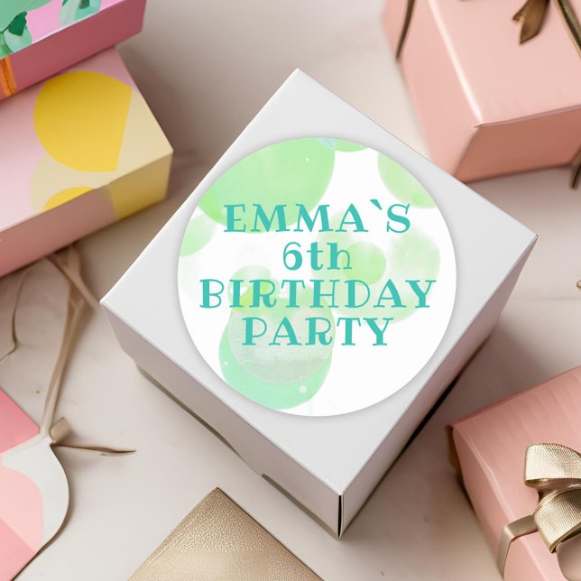 Cute Green and Blue Bubbles Kids Birthday  Classic Round Sticker (Creator Uploaded)