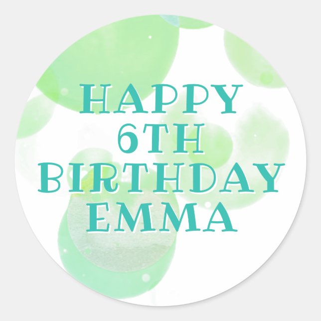 Cute Green and Blue Bubbles Kids Birthday  Classic Round Sticker (Front)