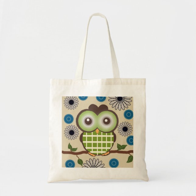 Cute Green and Brown Owl Tote (Front)