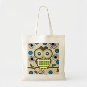 Cute Green and Brown Owl Tote Bag