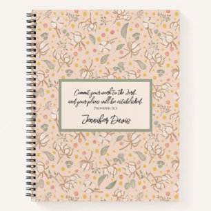 Cute Green and Pink Illustrated Botanicals Cotton Notebook