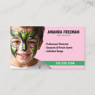 Cute Green and Pink Party Face Painting Business Card